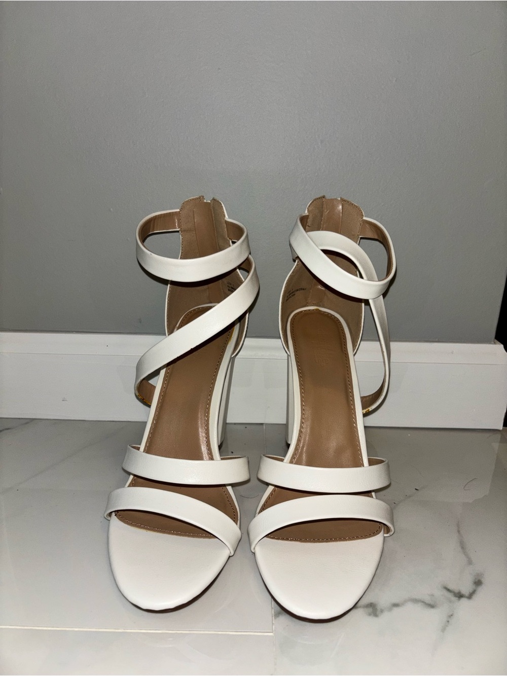 Charlotte Russe White Strappy Ankle‑Wrap Heels